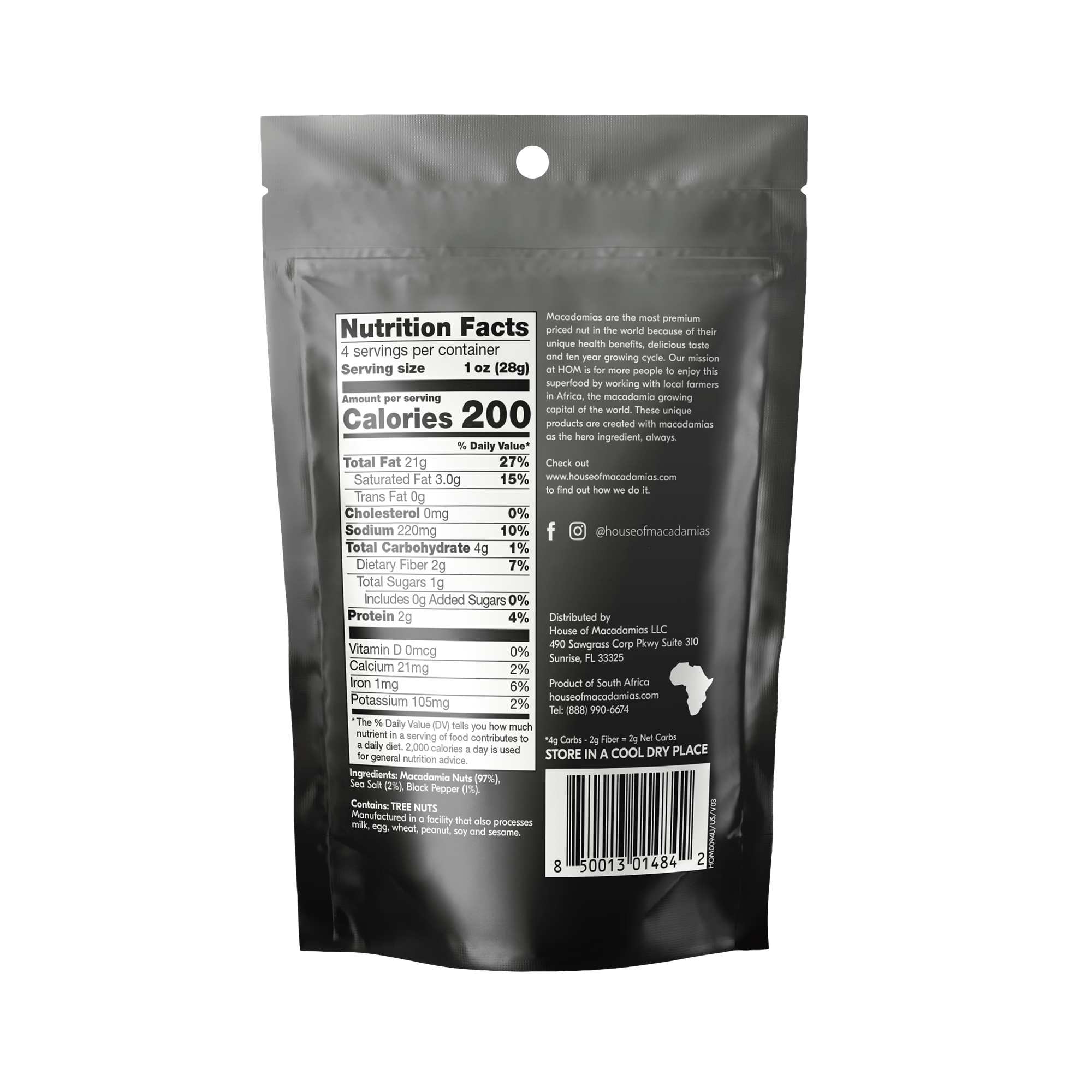 Dry Roasted Macadamia Nuts with Namibian Sea Salt & Black Pepper (4oz x 6 Bags) - House of Macadamias