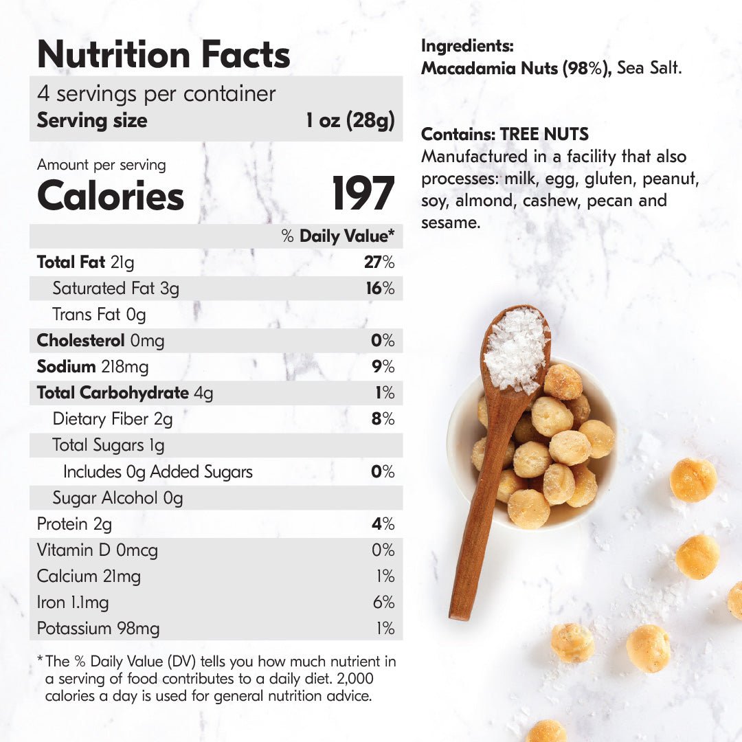 Dry Roasted Macadamia Nuts with Namibian Sea Salt (4oz x 6 Bags) - House of Macadamias - calories for macadamia nuts