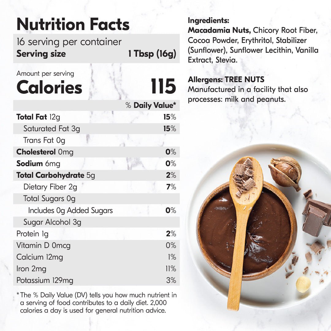 Macadamia Nut Butter Chocolate Flavor (1 Flavor, 2 Jars) - House of Macadamias - good bedtime snacks
