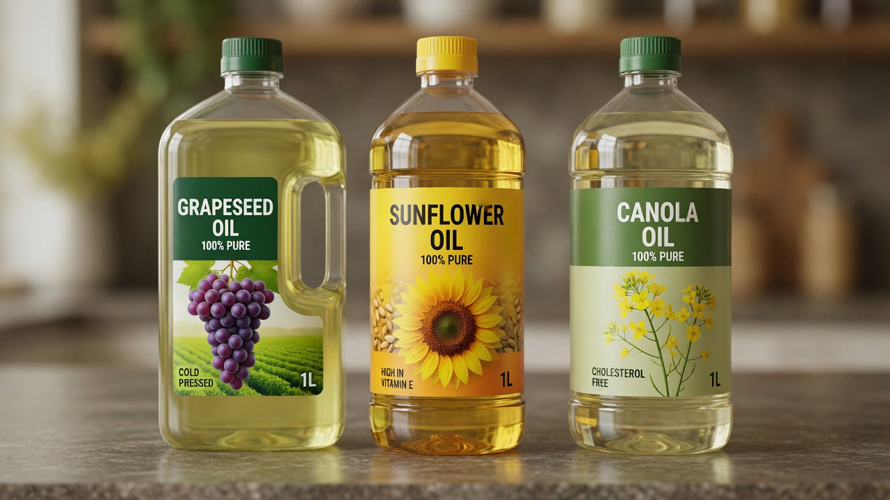 grape seed oil sunflower oil canola oil seed oils in a kitchen