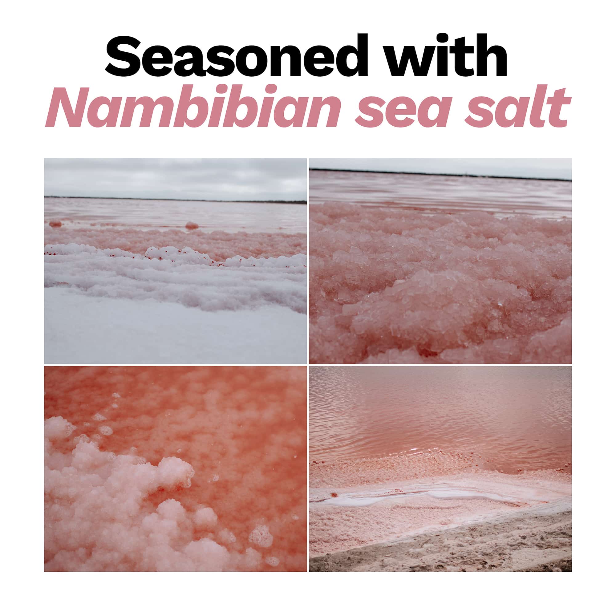 Pink Namibian sea salt used to season macadamia nuts.
