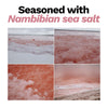 Pink Namibian sea salt used to season macadamia nuts.
