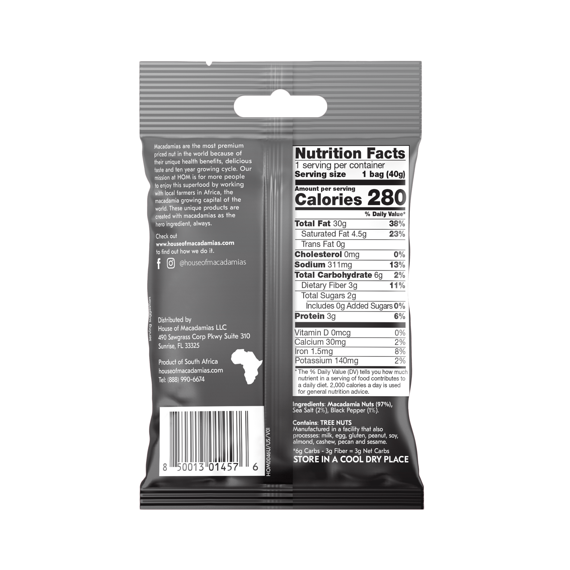 Dry Roasted Macadamia Nuts with Namibian Sea Salt & Cracked Pepper (12 Bags) - House of Macadamias