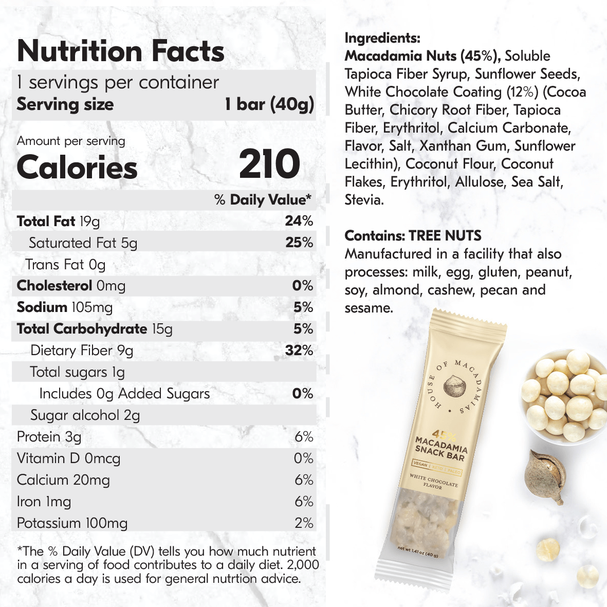 HOM Snack Bar White Choc | House of Macadamias
