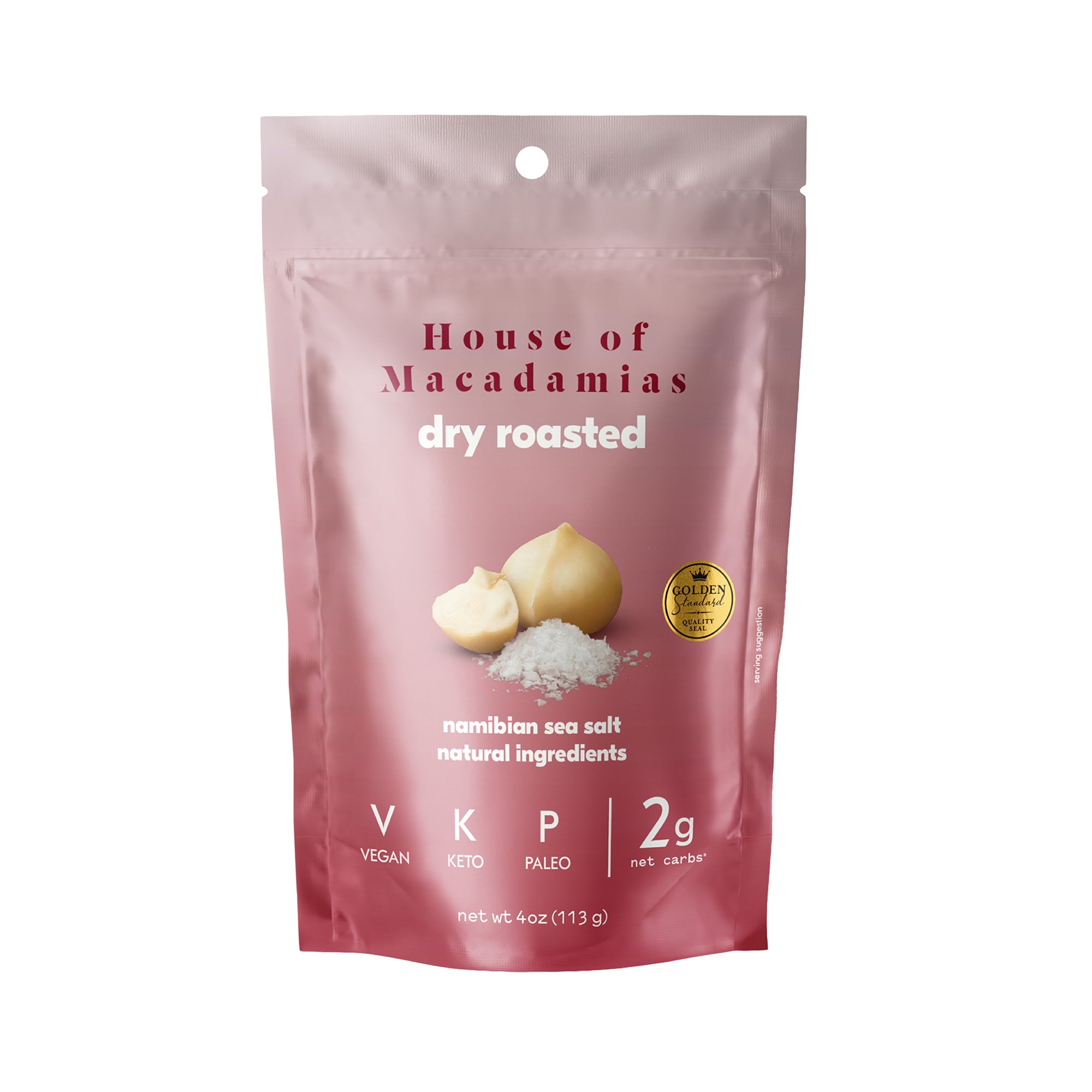 House of Macadamias 113g Namibian Sea Salt Dry Roasted Macadamia Nuts doy pack – healthy snack with the lowest carbs, no seed oils, no sugar, keto-friendly, high in monounsaturated fats (MUFAs), No.1 source of good fats, premium roasted macadamias