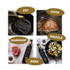 Steps for cooking with text labels: Fry, Cook, Drizzle, Marinade, Bake.