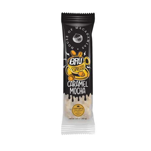 House of Macadamias Bru Bar — macadamia snack bar made with real macadamia nuts, keto-friendly, no added sugar, seed-oil-free, and naturally caffeinated for clean energy.