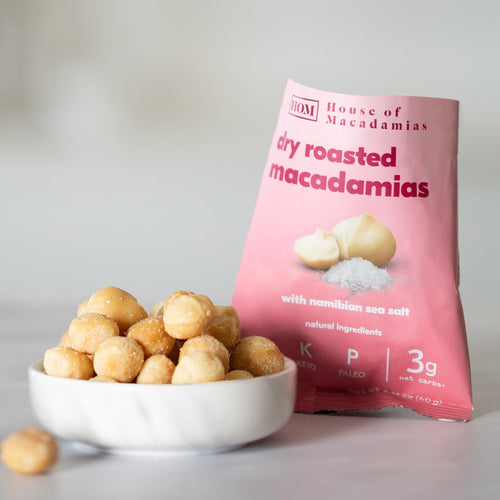 Dry Roasted Macadamia Nuts with Namibian Sea Salt (12 Bags) - House of Macadamias - healthiest nuts