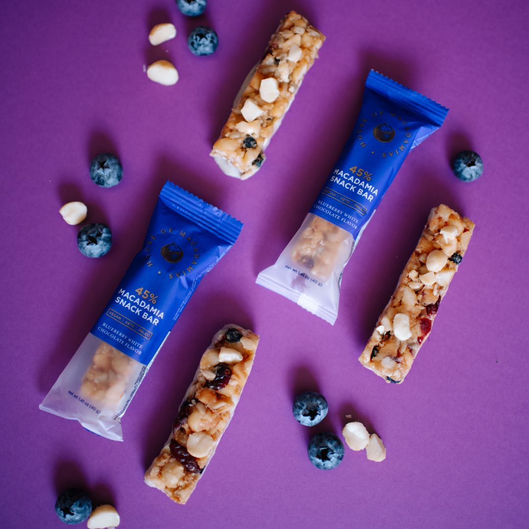 Blueberry White Chocolate Macadamia Snack Bar (12 Bars) | House of Macadamias | keto nuts