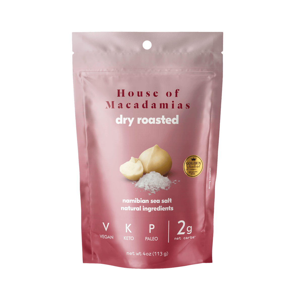 Macadamia Nuts, Dry Roasted, Salted, 4 oz Bag, 12/Carton