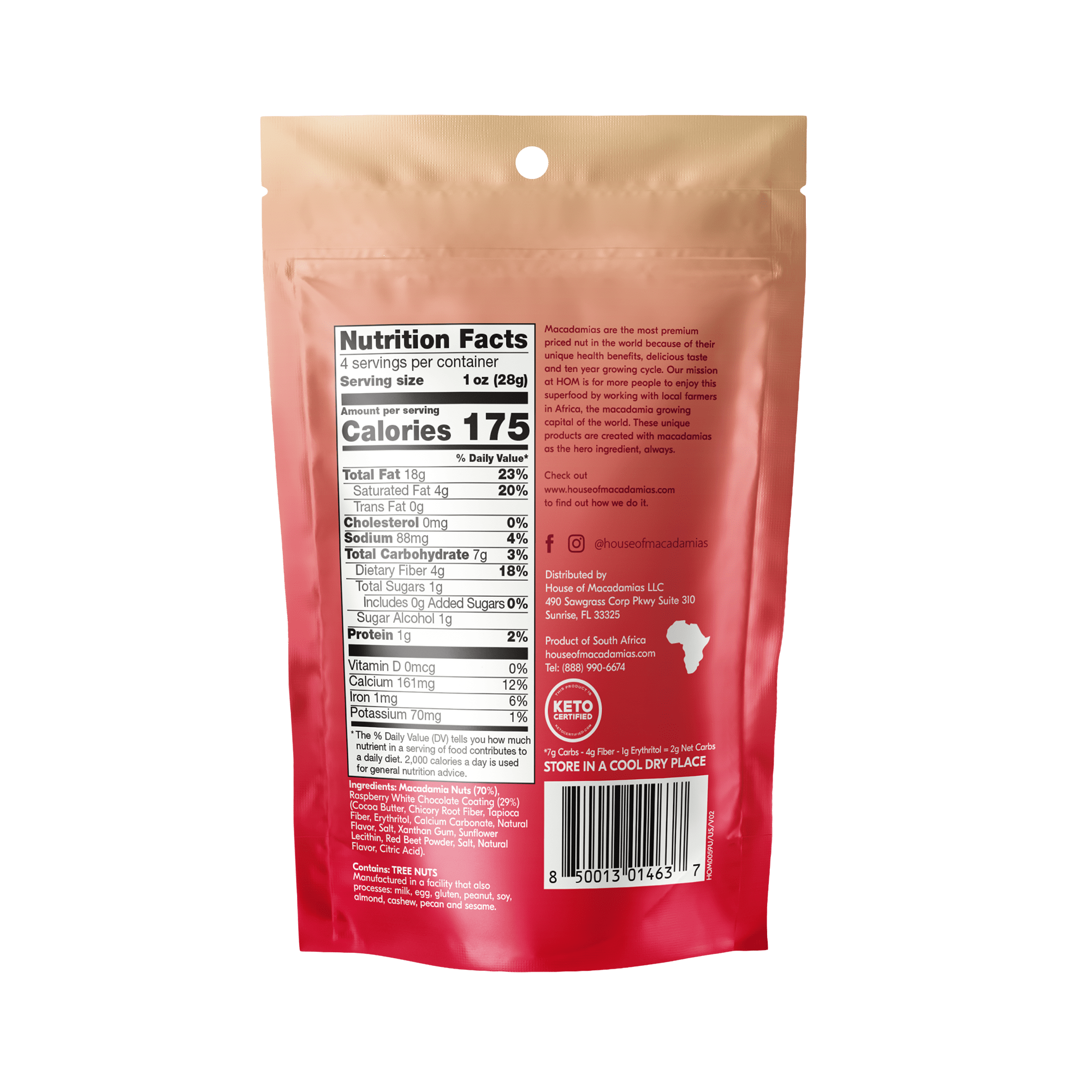 Raspberry White Chocolate Dipped Macadamia Nuts (4oz x 6 Bags)