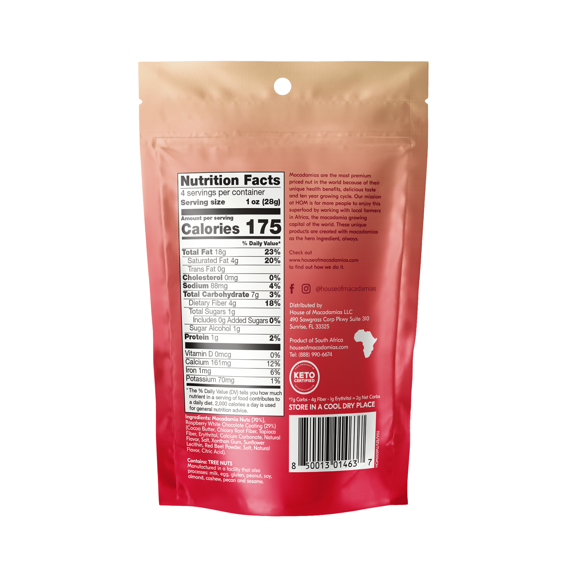 Raspberry White Chocolate Dipped Macadamia Nuts (4oz x 6 Bags) - House of Macadamias - best midnight snacks