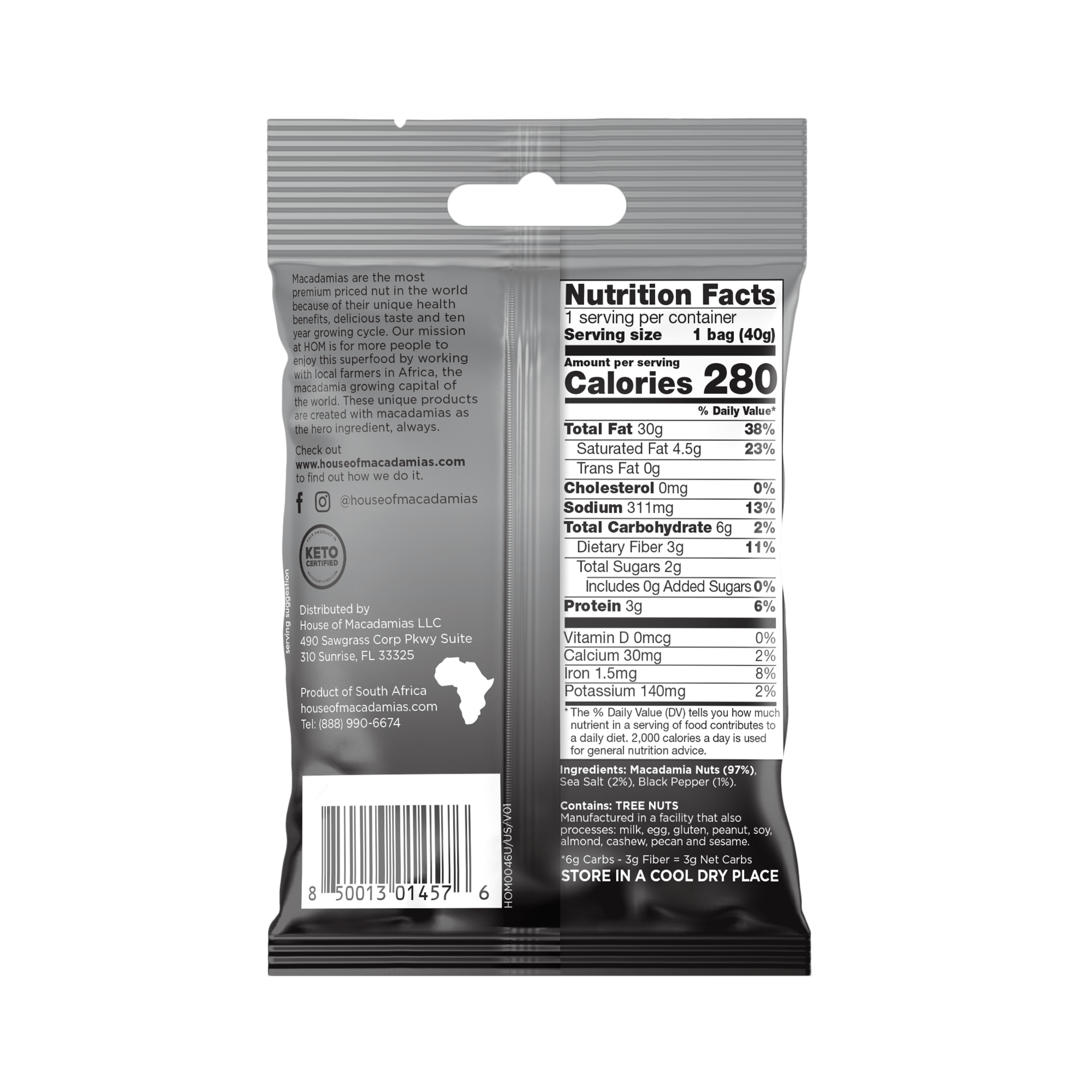 Dry Roasted Macadamia Nuts with Namibian Sea Salt & Cracked Pepper (12 Bags)