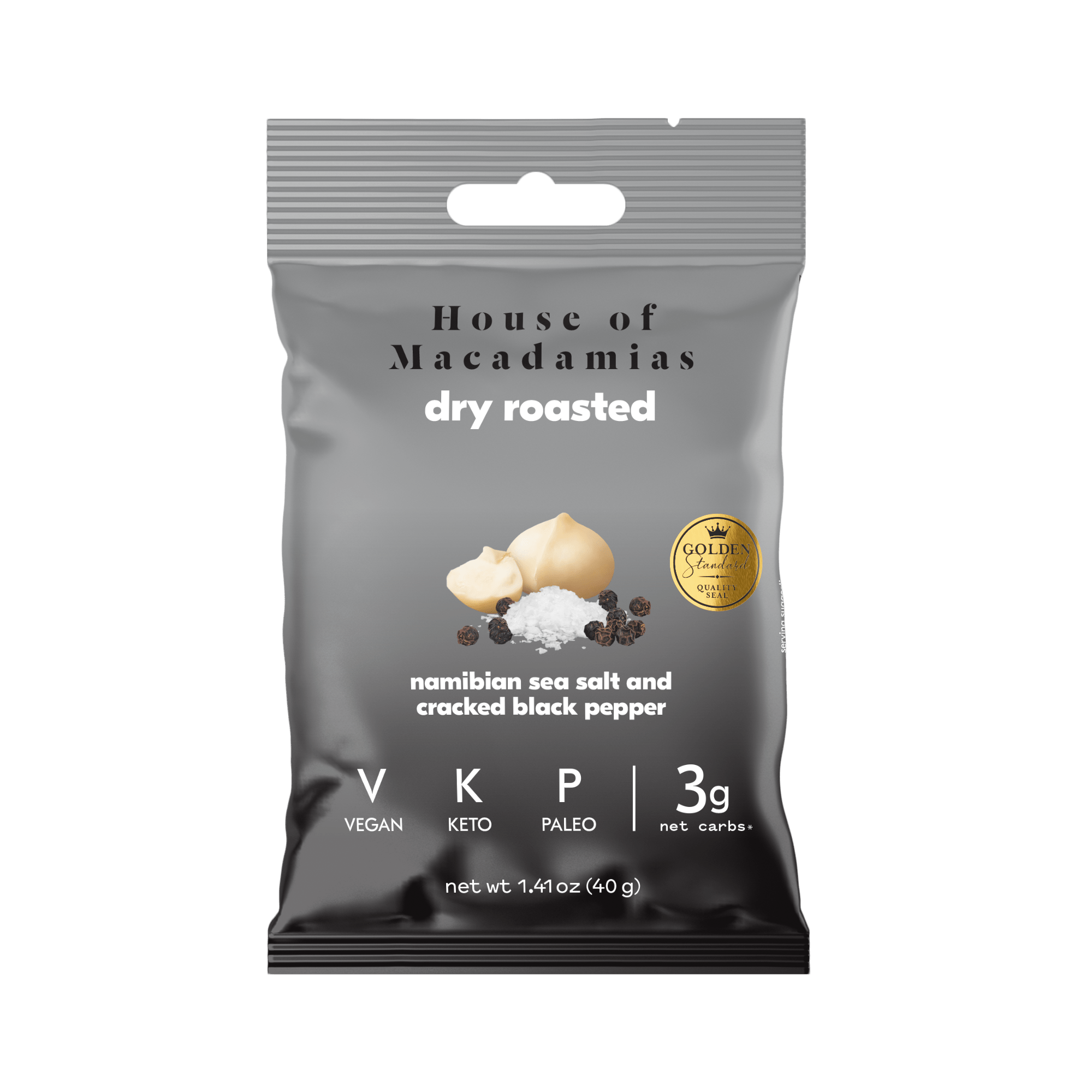 Dry Roasted Macadamia Nuts with Namibian Sea Salt & Cracked Pepper (12 Bags)