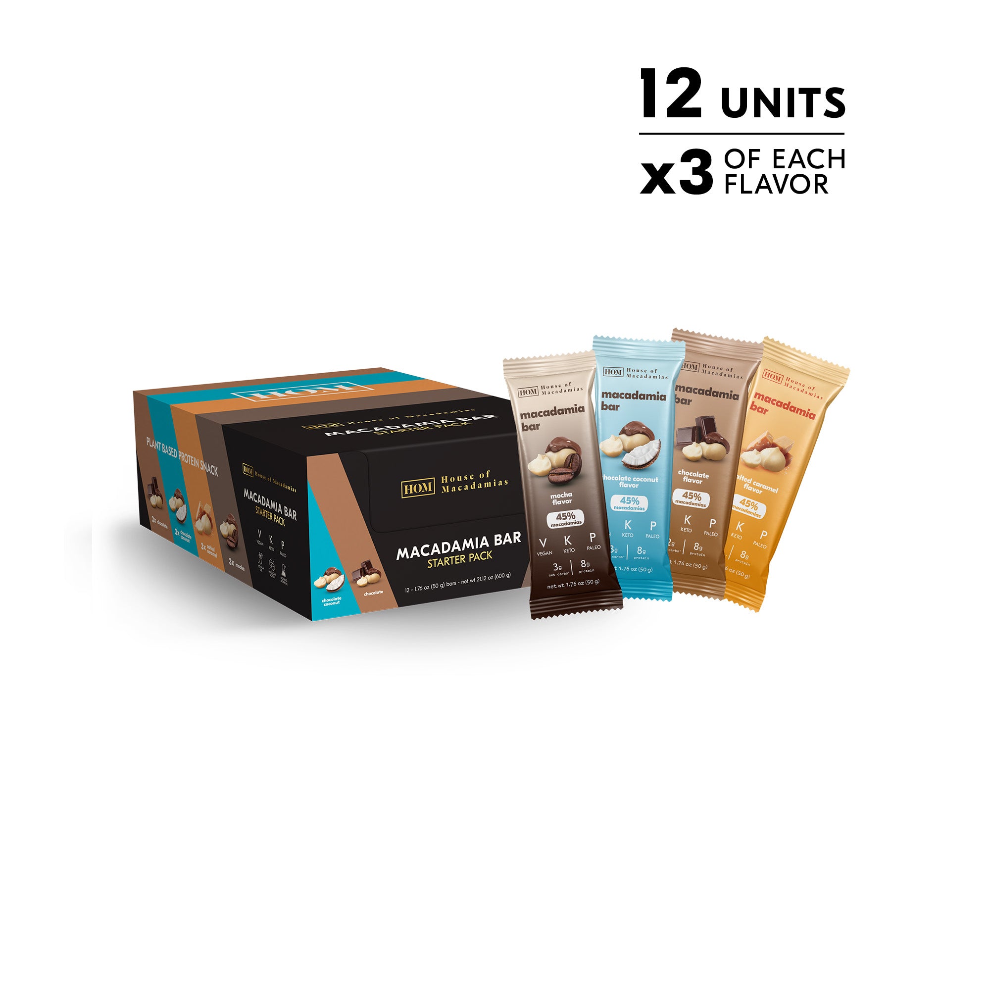 Macadamia Protein Bar Variety Pack (4 Flavors, 12 Bars) - House of Macadamias - best foods to eat after a workout