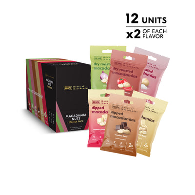 Macadamia Nut Variety Pack (6 Flavors, 12 Bags) - House of Macadamias -Different nuts